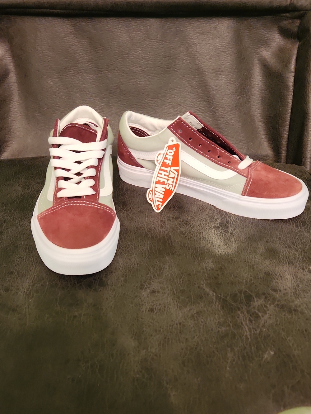 Vans Women’s Old Skool Low Top Sneakers in Rose Red and White